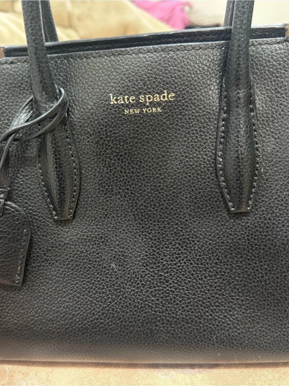 kate spade Black Pebbled Leather Satchel with Gold Logo